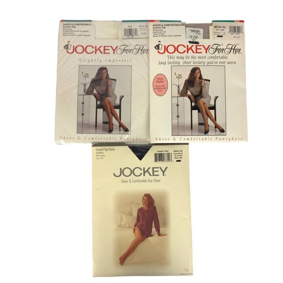 Jockey for Her Pantyhose Lot of 3 Pair Sheer Legwear Beige Navy Blue White - Picture 2 of 9